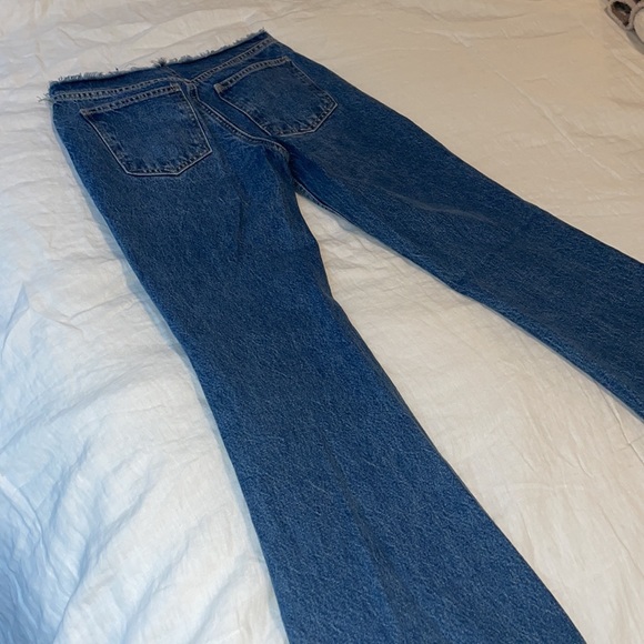 Raw Waist Band Flare Mid Blue Jeans - Picture 8 of 9